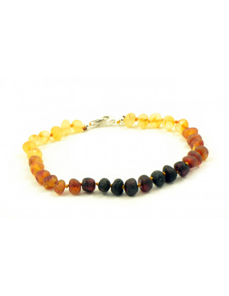 Rainbow Baroque Raw Amber Anklet for Adult with  925 Sterling Silver Clasp