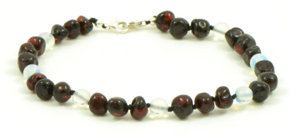 Cherry Baroque Polished Amber and Opalite Beads  Anklet for Adult with 925 Sterling Silver Clasp