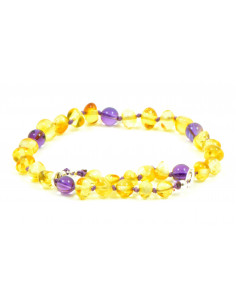 Lemon Baroque Polished Amber and Amethyst Beads Anklet for Adult with 925 Sterling Silver Clasp