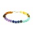 Rainbow Baroque Polished Amber & Gemstones Beads Anklet with 925 Sterling Silver Clasp