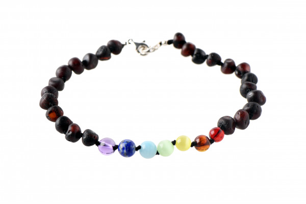 Raw Amber & Chakra Beads  Anklet for Adult with 925 Sterling Silver Clasp