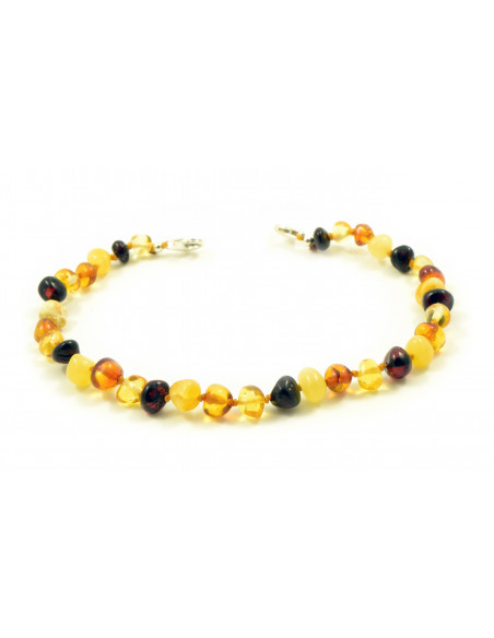 Multi Baroque Polished Amber Adult Anklet with Sterling Silver 925 Clasp