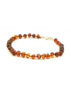 Dark Cognac Baroque Polished Amber Anklet for Adult with 925 Sterling Silver Clasp