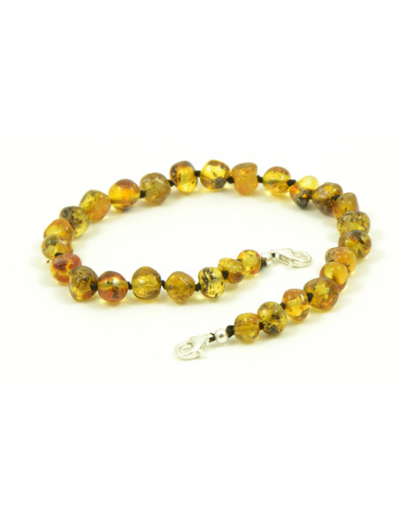 Green Baroque Polished Amber Anklet for Adult  with 925 Sterling Silver Clasp