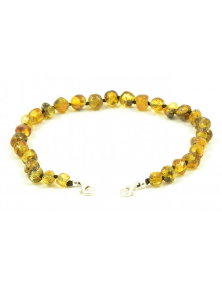 Green Baroque Polished Amber Anklet for Adult  with 925 Sterling Silver Clasp