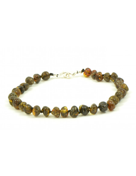 Green Baroque Polished Amber Anklet for Adult with 925  Sterling Silver Clasp