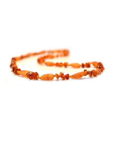 Cognac Olive Raw & Cognac Baroque Polished Amber Beads Necklace for Adult