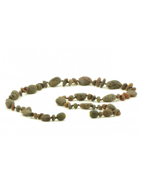 Green Olive & Baroque Raw  Amber Beads Necklace for Adul