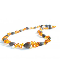 Green Olive Raw & Cognac Baroque Polished Amber Beads Necklace for Adult