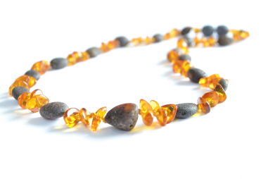 Green Olive Raw & Cognac Baroque Polished Amber Beads Necklace for Adult