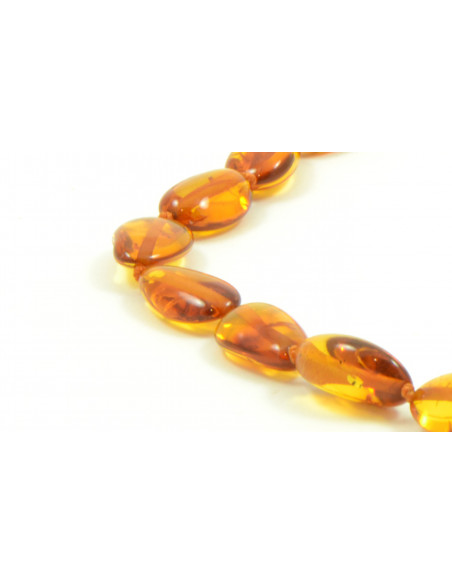 Cognac Olive Polished Amber Beads Necklace for Adult