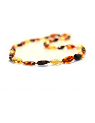 Multi Color Olive Polished Amber Beads Necklace for Adult