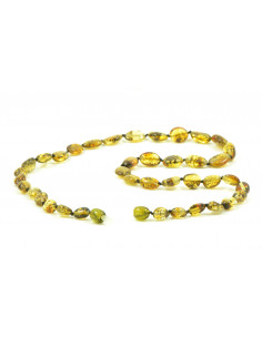 Green Olive Polished Amber Beads Necklace for Adult