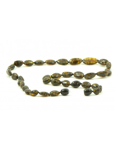 Green Olive Polished Amber Beads Necklace for Adult