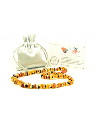 Multi Color Chip Polished Amber Beads Necklace for Adult