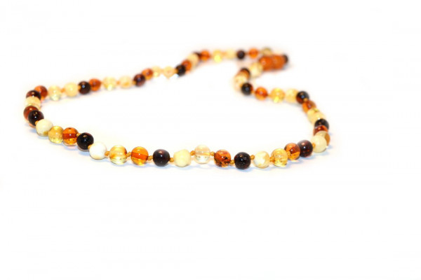 Multi Color Round Polished Amber Beads Necklace for Adult