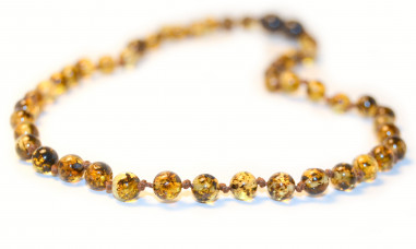 Green Round Polished Amber Beads Necklace for Adult