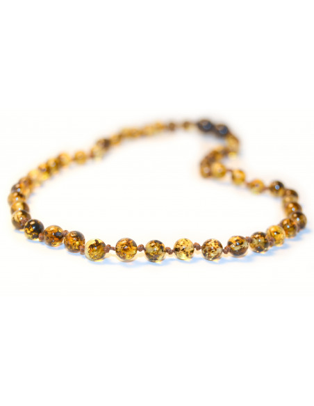 Green Round Polished Amber Beads Necklace for Adult