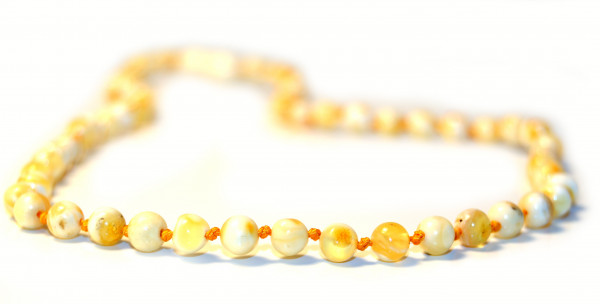 Milky Round Polished Amber Beads Necklace for Adult