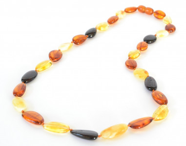 Multi Color Big Flat Olive Polished Baltic Amber Necklace for Adult