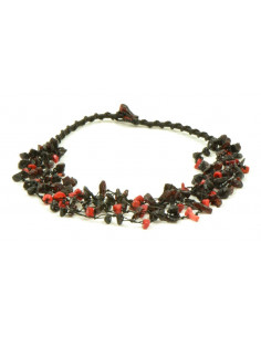 Cherry Chip Polished Amber & Coral Necklace for Adult