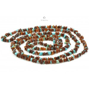 Cognac Chip Polished Amber & Turquoise Long Necklace for Adult