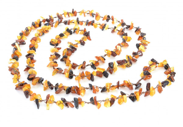 Multi Color Chip Polished Amber Long Necklace for Adult