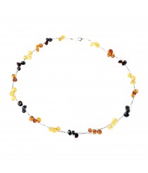 Multi Polished Amber Adult Necklace on Flexible Silver Band