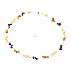 Multi Polished Amber Adult Necklace on Flexible Silver Band