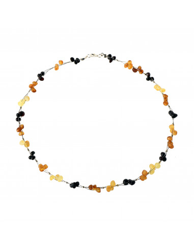 Multi Color Raw Amber Necklace for Adult on Flexible Silver Band