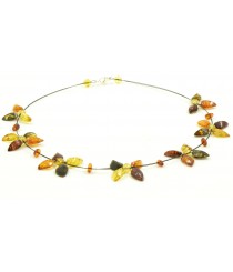 Necklace for Adult with Multi Color Polished Amber Leafs
