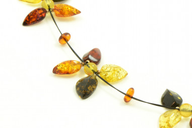 Necklace for Adult with Multi Color Polished Amber Leafs