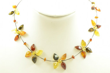 Necklace for Adult with Multi Color Polished Amber Leafs
