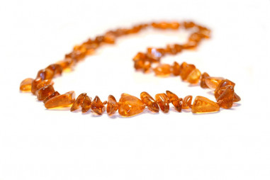 Cognac Polished Chips & Cognac Bean Amber Necklace for Adult