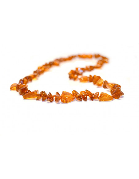Cognac Polished Chips & Cognac Bean Amber Necklace for Adult