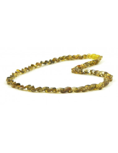 Green Snake Shaped Polished Amber Necklace for Adult