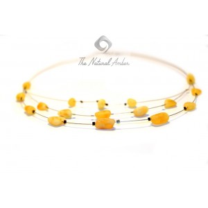 Lemon Olive Raw Amber  Necklace on Flexible Band for Adult