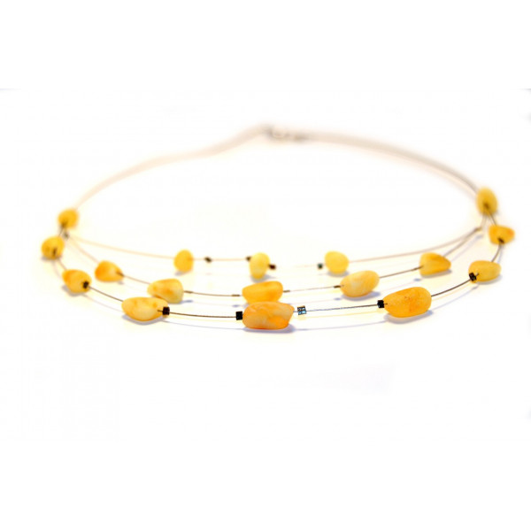 Lemon Olive Raw Amber  Necklace on Flexible Band for Adult