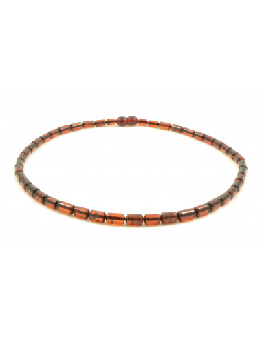Cognac Polished Cylinder Shape Amber Necklace for Adult