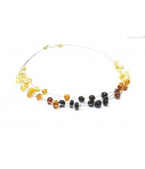 Rainbow Baroque Polished Amber Adult Three Rows Necklace on Flexible Band