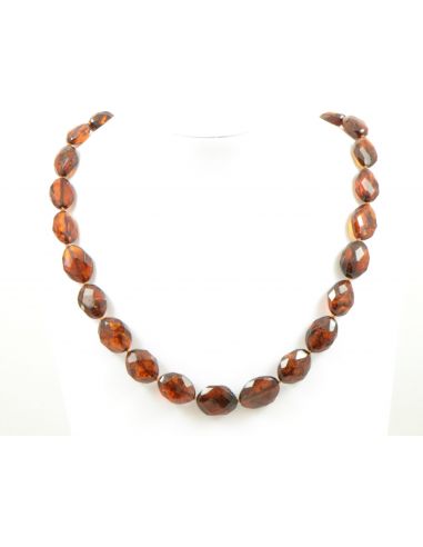 Cognac Faceted Polished Giant Olive  Shape Amber Necklace for Adult