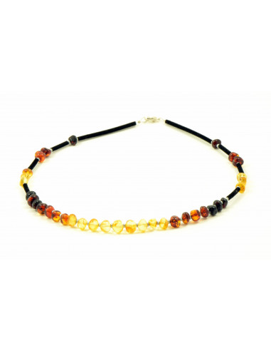 Rainbow Baroque Polished Amber Necklace on Leather Band for Adult