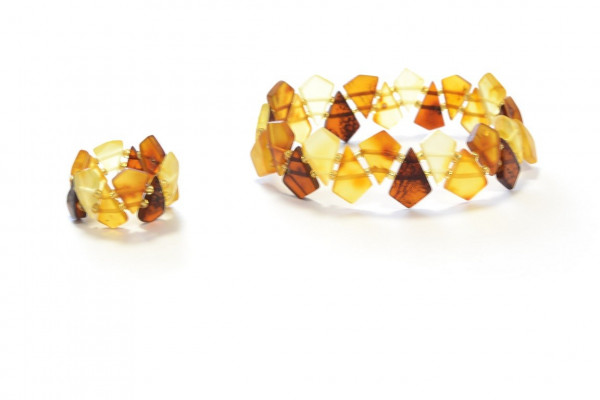 Multicolor Raw Baltic Amber Bracelet and Ring Set