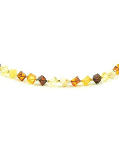 Multi Color Square Polished Amber Necklace for Adult