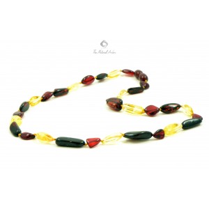 Red & Milky & Lemon Polished Olive Shape Amber Necklace for Adult