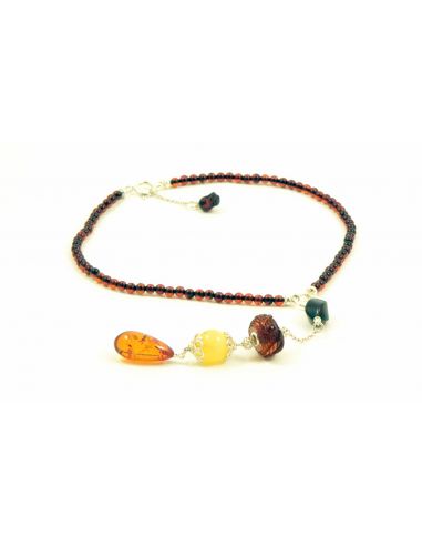 Cognac Round Polished Amber Necklace for Adult with Three Pendants