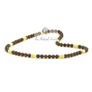 Cherry  Round Raw & Milky Tablet Amber Necklace for Mens