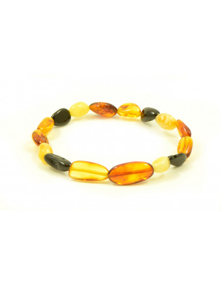 Multi & Milky Olive Polished Amber Beads Bracelet for Adult