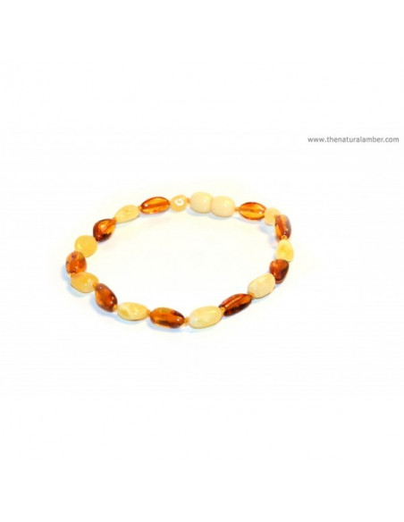 Milky & Cognac Olive Polished Amber Beads Bracelet for Adult