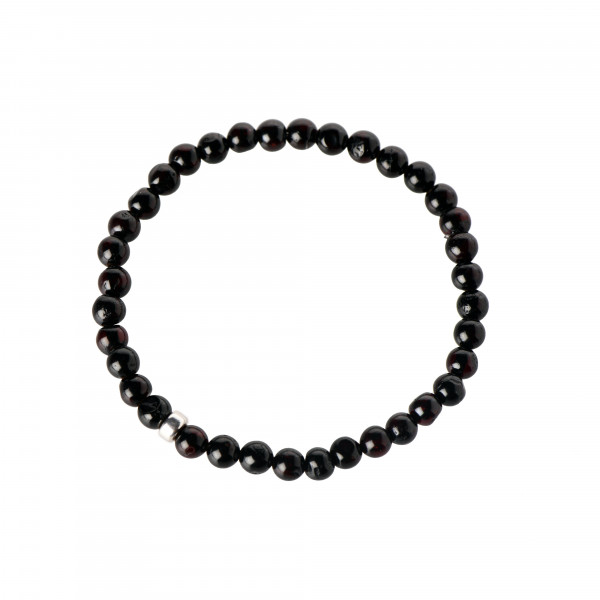 Cherry Round Polished Amber & Silver Beads Bracelet for Adult